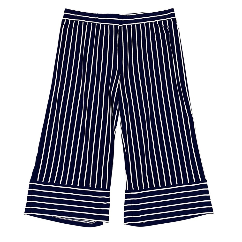 Studio by D&Co Striped Wide Leg Culotte Palazzo Pants Womens XL Navy Blue White